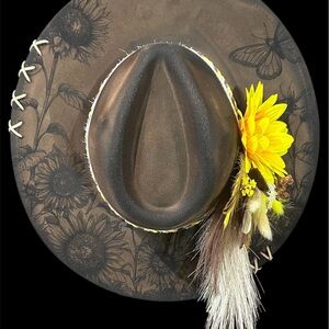 Elegant Brown Hat with Yellow Floral Detail
